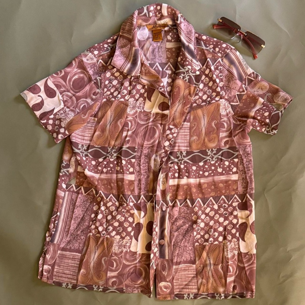 Neutrals & Brown multi pattern block button up top